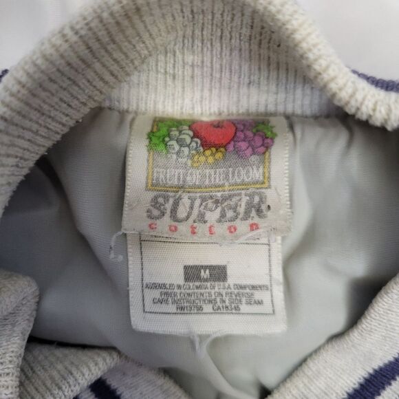 VINTAGE 90s denim varsity bomber spellout jean jacket unisex M - Picture 4 of 11